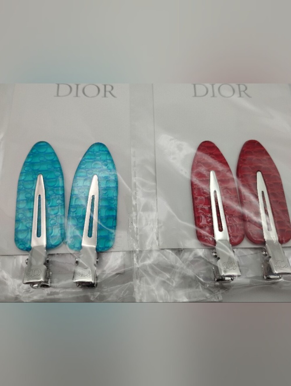 Dior Blue and Red Textured Hair Clips BRAND NEW -AUTHENTIC - Picture 1 of 10